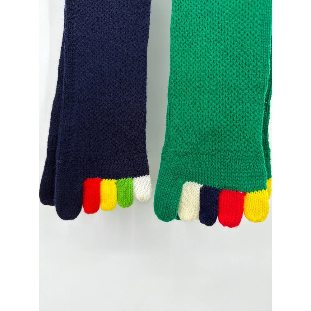 Vintage 70s Toe‎ Socks Set 2 Pairs Navy Green Acrylic Knee High Deadstock New
